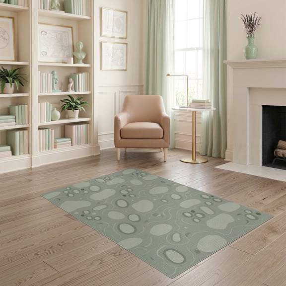 ODIKA 4'x6' Sage Green Abstract Plush Washable Area Rug Modern Motif With Flowing Shapes And Subtle Non-Slip, Chair-Friendly, Flatwoven for Home Office, Under Desk