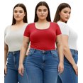 thumbnail image 4 of Emmalise T-Shirt à Manches Courtes pour Femmes Col Rond Ensemble de Valeur (3Pk Blanc Avoine Rouge Grand), 4 of 4
