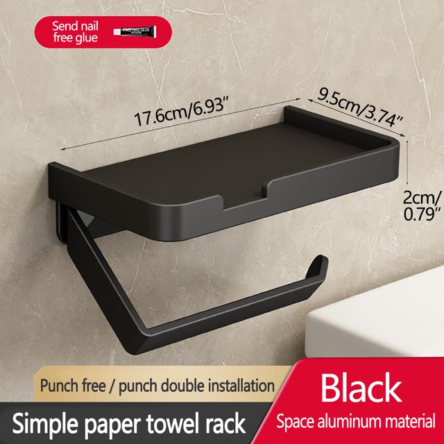 Boîte à Papier Toilette, Design Sans Perçage en Aluminium Spatial, Rangement pour Téléphone Portable et Organisateur de Petits Objets, Durable et Résistant à la Rouille, Accessoires de Salle de Bain Modernes, Installation Facile, Ensemble de 1 Pce