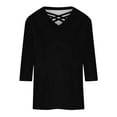 thumbnail image 4 of Gaecuw Women's 3/4 Sleeve Tops and Blouses Lightweight Summer Solid Color Criss Cross Tees V-Neck Comfort Shirts Pullover Tops Three Quarter Blouse Stylish T Shirts Black 5XL, 4 of 5