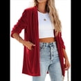 thumbnail image 2 of Cárdigan de Terciopelo de Larga para Mujer, Cuello de Solapa, Abertura Frontal, Suéter Vintage con Bolsillo. Vino Tinto S, 2 of 8