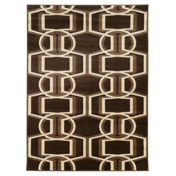 Allora 5'3" x 7' Power Loom Polypropylene Bridle Rug in Chocolate and Beige