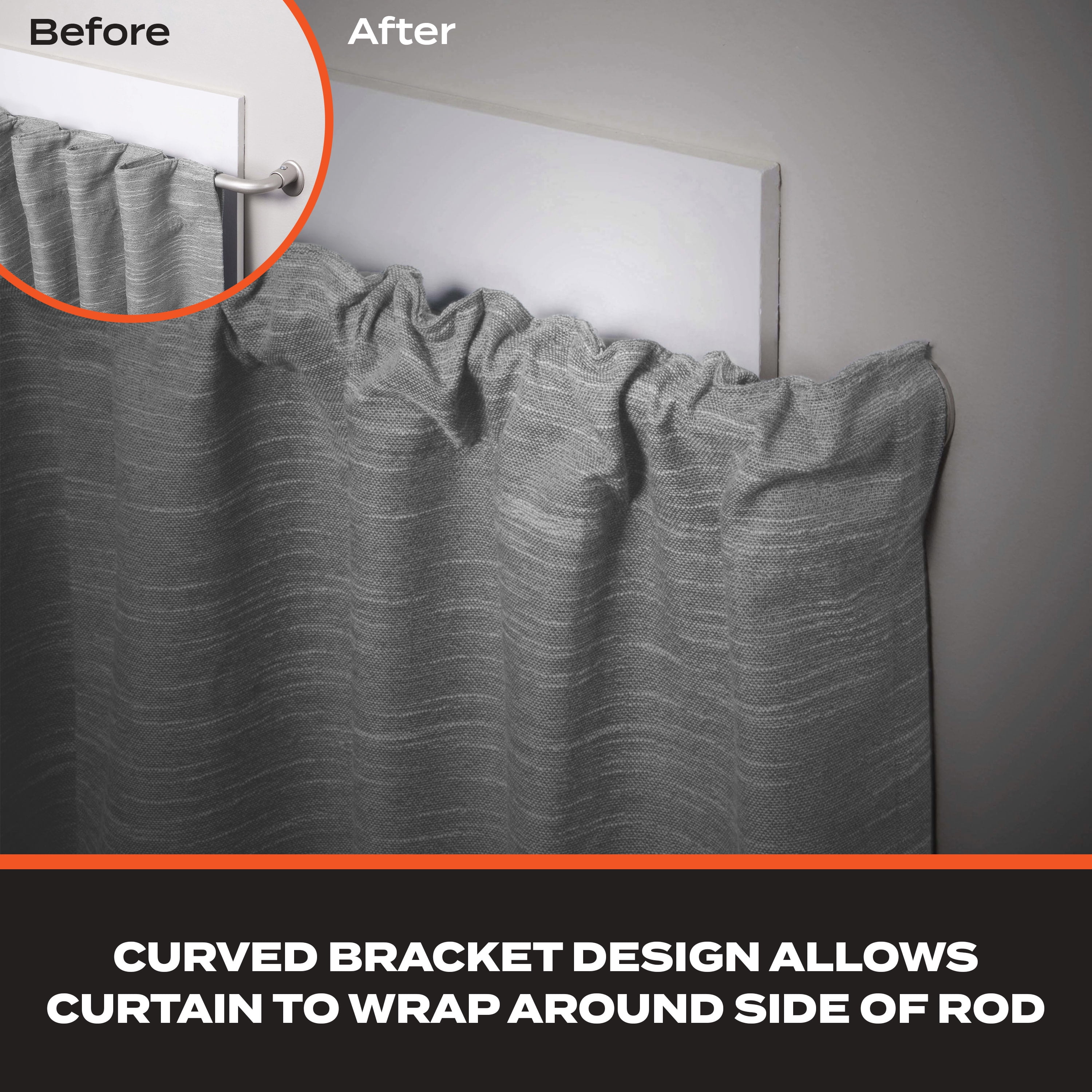 Sun Zero 5/8" Wrap Around Blackout Curtain Rod, 28-48”, Satin Silver