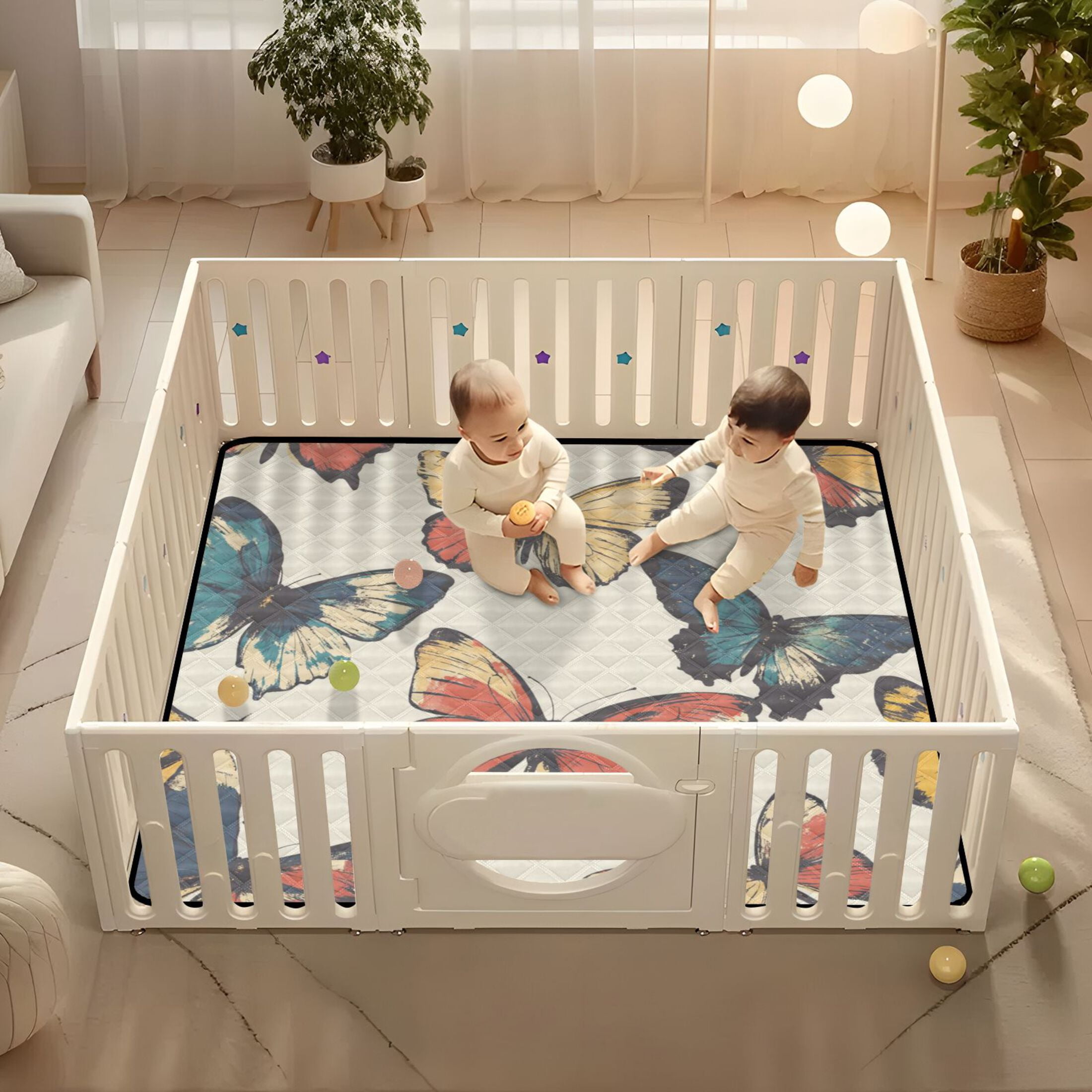 WOBOGO Colourful Butterfly Baby Playmats Extra Large Waterproof Rollable Activity Pads for Toddlers 50×50inch