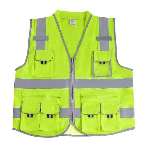 Men's & Women's High-Visibility Safety Vest, 10-Pocket Reflective Work Vest, Yellow