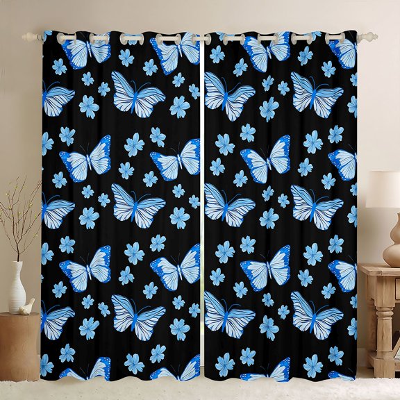 Homewish Blue Cherry Blossoms Curtains Pack of 2 (42x84 Each), Cartoon Magic Butterfly Curtains Blackout, Teens Kids Boys Girls Bedroom Curtains, Blackout Curtains Bedroom Decor
