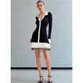 thumbnail image 6 of Women'S Long Sleeve Ruffle Hem Knit Sweater Dress Collared Back Tie Knot Cut Out Mini Bodycon Dress Black XS, 6 of 9