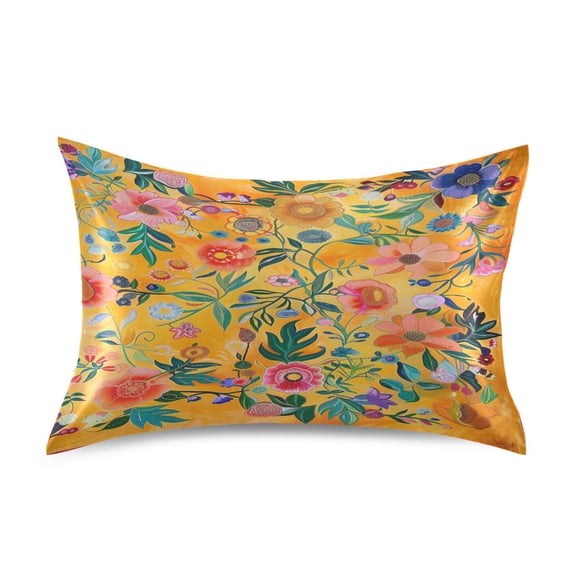 Ryvnso Satin Pillowcase Moroccan Yellow Floral Pillow Cases Standard Size 26x20in