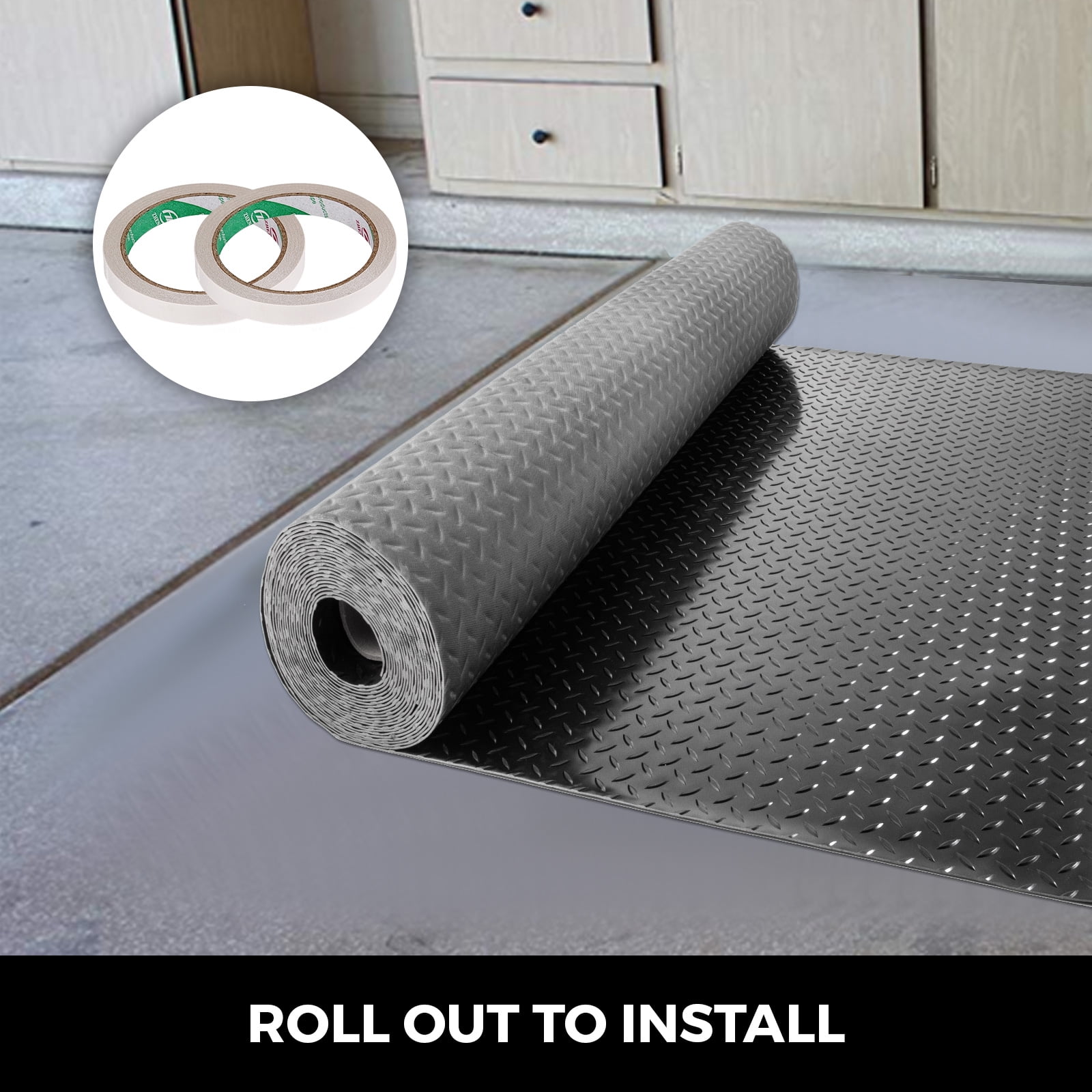 VEVORbrand 14.7 x 3.6ft Garage Flooring Cover Mat, 2 Rolls Vinyl Diamond  Floor Anti-slip Covering Gym Flooring Mat 