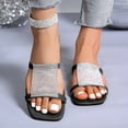 thumbnail image 2 of Bmisegm Women's Square Toe Rhinestone Flat Sandal Slippers Sandals Women Summer Black 7, 2 of 5