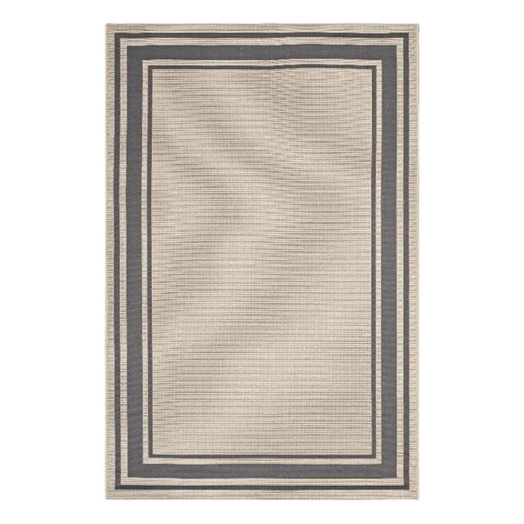 Pemberly Row 94.5x122" Solid Border Indoor and Outdoor Area Rug in Gray & Beige