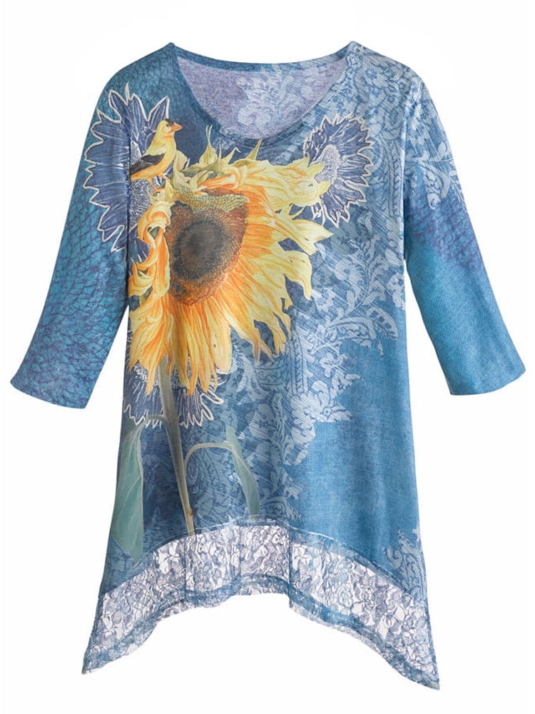 Women's Tunic Top - Blue Sunflower With 