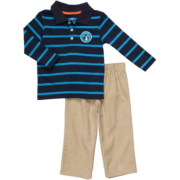 Carter's Infant Two Piece Polo Pant Set - Blue Stripes-6 Months