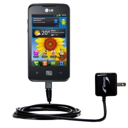 Gomadic Intelligent Compact AC Home Wall Charger suitable for the LG E510 - High output power with a convenient, foldable plug design - Uses TipExchan