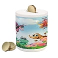 thumbnail image 1 of Garden Piggy Bank, Gardening Theme Illustration of Butterfly Ladybug Worm Flowers and Grass, Ceramic Coin Bank Money Box for Cash Saving, 3.6" X 3.2", Jade Green Fern Green, by Ambesonne, 1 of 4