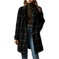 thumbnail image 2 of Roncen Women's Plaid Wool Blend Coat - Longline Notched Collar Winter Jacket with Button Front, 2 of 7