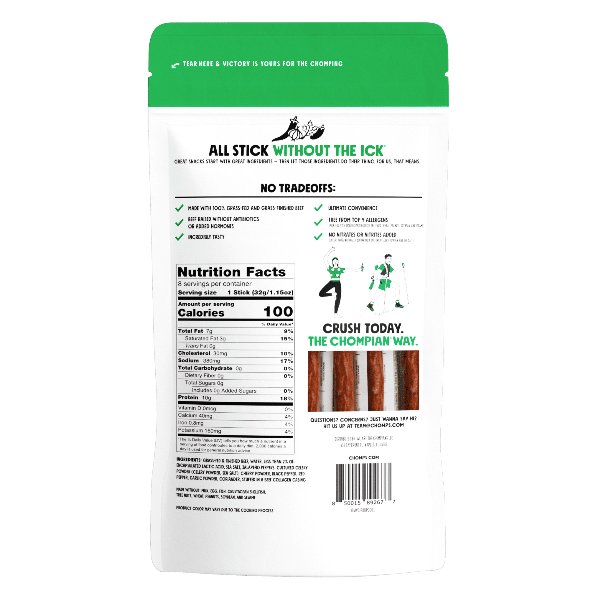 (8 pack) Chomps Grass-Fed And Finished Jalapeño Beef Jerky Snack Sticks (8 Count)
