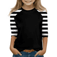 thumbnail image 3 of Xyxonk Girls Three Quarter Sleeve Shirts Size 10-12 Color Block Printed Plain Tween Girls Clothes Trendy Crew Neck Knit Cute Tee Shirt Kids Summer Outfits Girl Clothes 10-12 Years,Black, 3 of 4