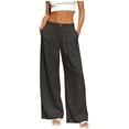 thumbnail image 2 of ClodeEU Women's High Waist Linen Wide Leg Pants,Casual Pleated Front Trousers with Pockets Dark Gray^,Women's Plus XXL, 2 of 6