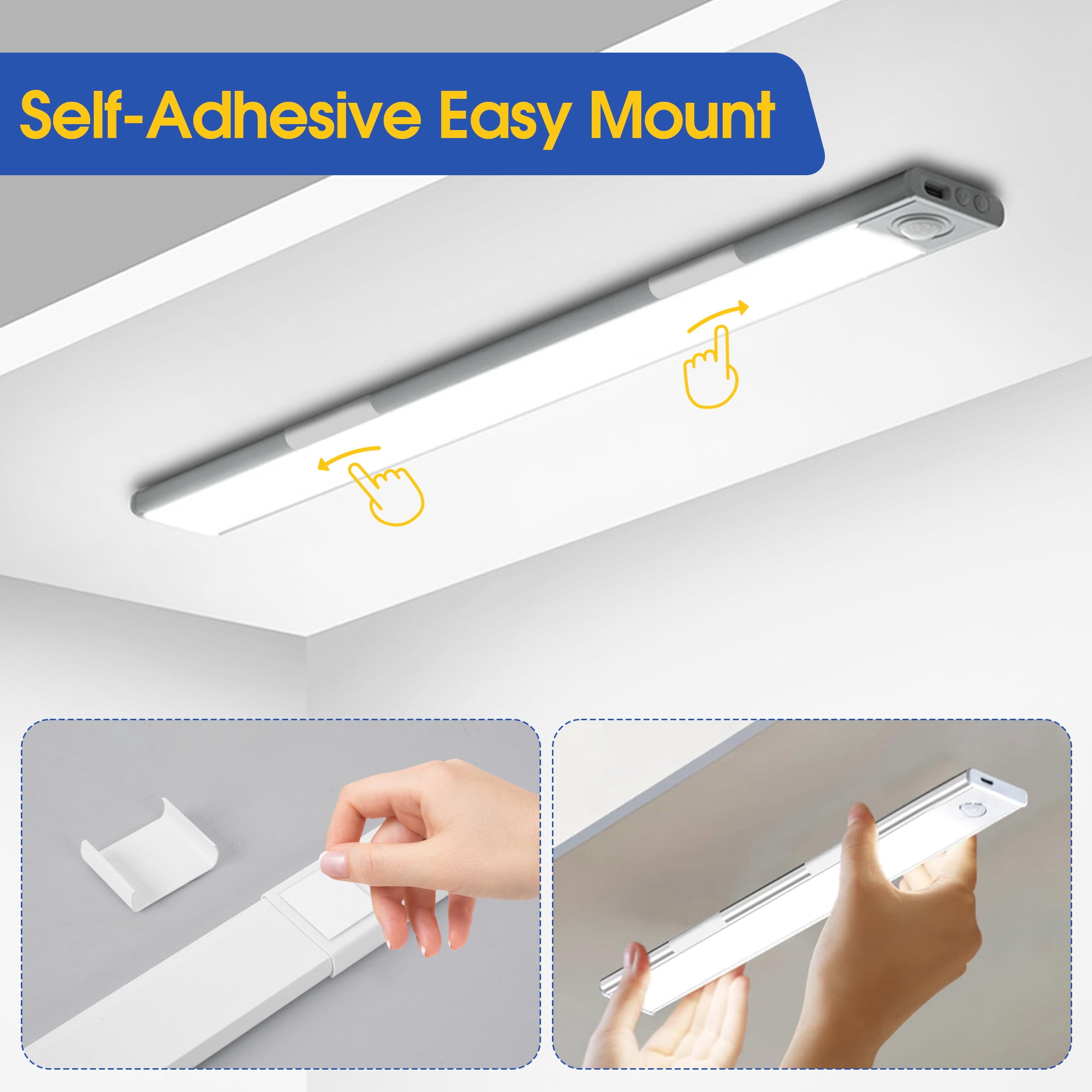 GARITIN 2 Pack Under Cabinet Lighting, Rechargeable LED Motion Sensor Night Lights, Dimmable Closet Lights for Kitchen Stairs Hallway, White
