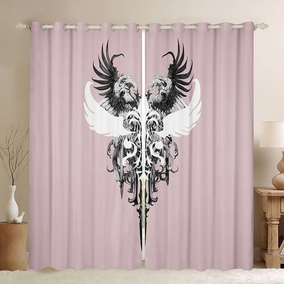 Feelyou Gothic Angel Wings Black Out Curtains, Vintage Y2k 2000s Goth Curtains Pack of 2 (42x63 Each), Teens Kids Girls Boys Bedroom Curtains, Blackout Curtains Room Decor