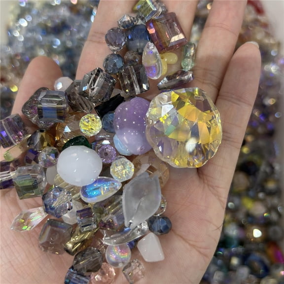 Acrijoy 0.5lb Mixed Crystal Glass Beads Assorted Shapes and Colors