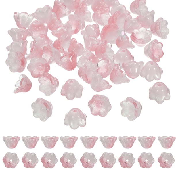 Uxcell 100 Pcs Perlas de Vidrio en Forma de Flor para Hacer Joyería, Perlas Espaciadoras de Flor Trompeta de Vidrio para DIY Collares Aretes Pulseras Suministros de Manualidades, Rosa Claro