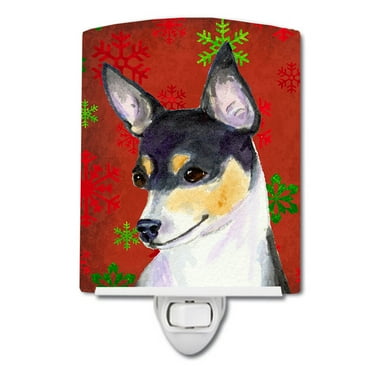 Caroline's Treasures SS4725CNL Chihuahua Red and Green Snowflakes Holiday Christmas Ceramic Night Light, 6x4x3",