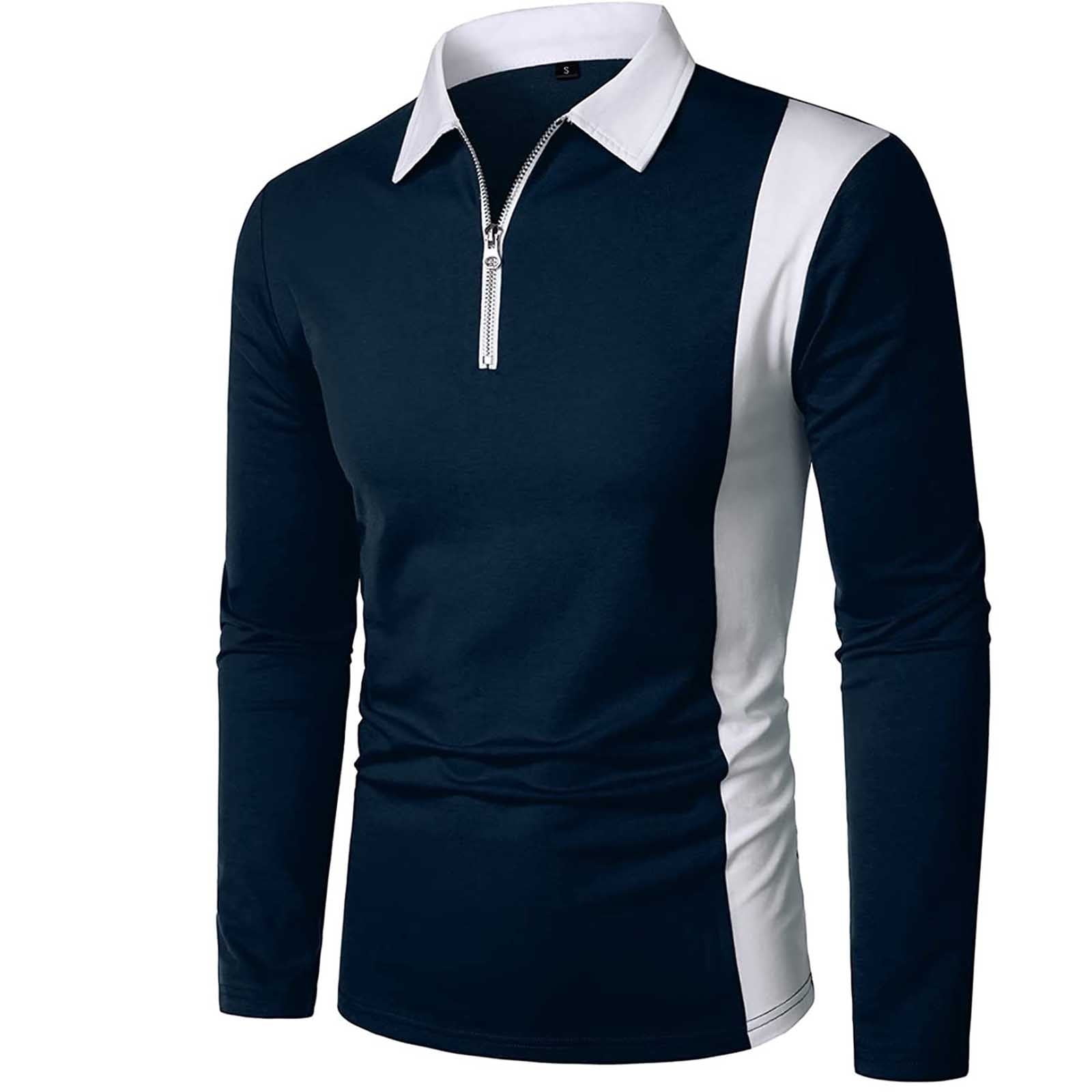 yievot Men's Lapel Long Sleeve Shirt Two-color Stitching Fashion