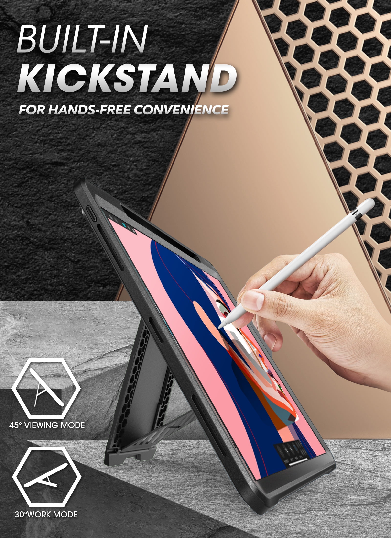 SUPCASE Unicorn Beetle Pro Series Case for iPad Pro 11 Inch (2021 / 2020), Support Apple Pencil Charging with Built-in Screen Protector Full-Body Rugged Kickstand Protective Case (Black)