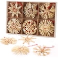 thumbnail image 1 of Estrella de paja el árbol de Navidad, juego de 24 estrellas de paja festivas - colgante de paja natural para decoraciones de árboles de Navidad, adornos navideños - con una hermosa caja de madera Ormromra HFP-0467, 1 of 8