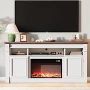 58in Farmhouse Fireplace TV Stand with Open Storage Cabinets Media Console for TVs Up to 75in White with Adjustable 3D Electric Fireplace
