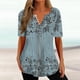 thumbnail image 1 of ICHUANYI ClearanceWomen's Fashion V-neck Print Casual Loose Short Sleeve Top Short Sleeve V-neck Top/Shirt(Sky Blue, M) ICHUANYI WER20232080501076, 1 of 5