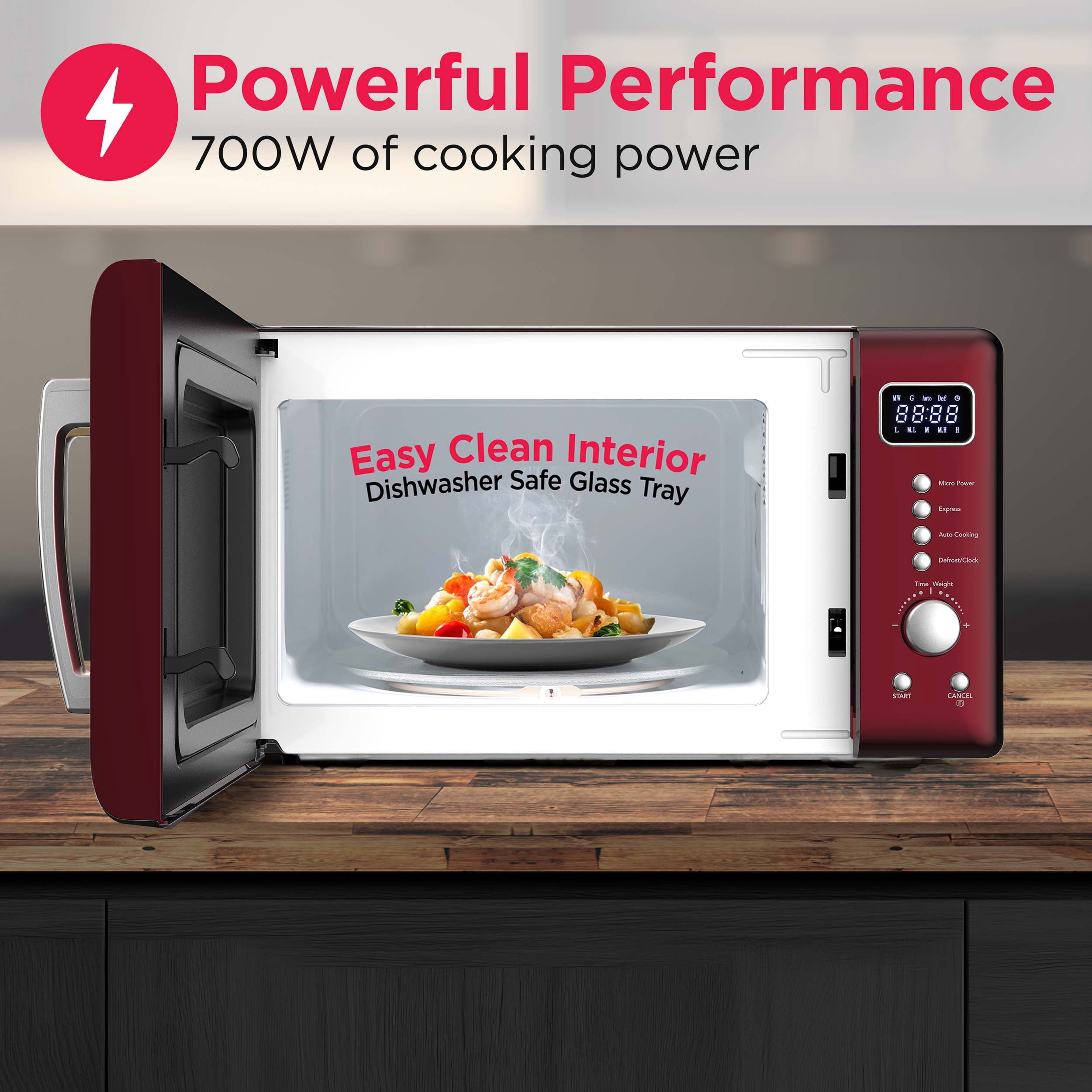 Frigidaire 0.7 Cu. ft. 700 Watt Retro Countertop Microwave Oven, Merlot