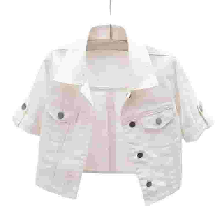 ジャケット Women Jackets LV044B404G YAS White Brnmxoke Women's Stretch Denim Jacket 3/4 Sleeve Cropped