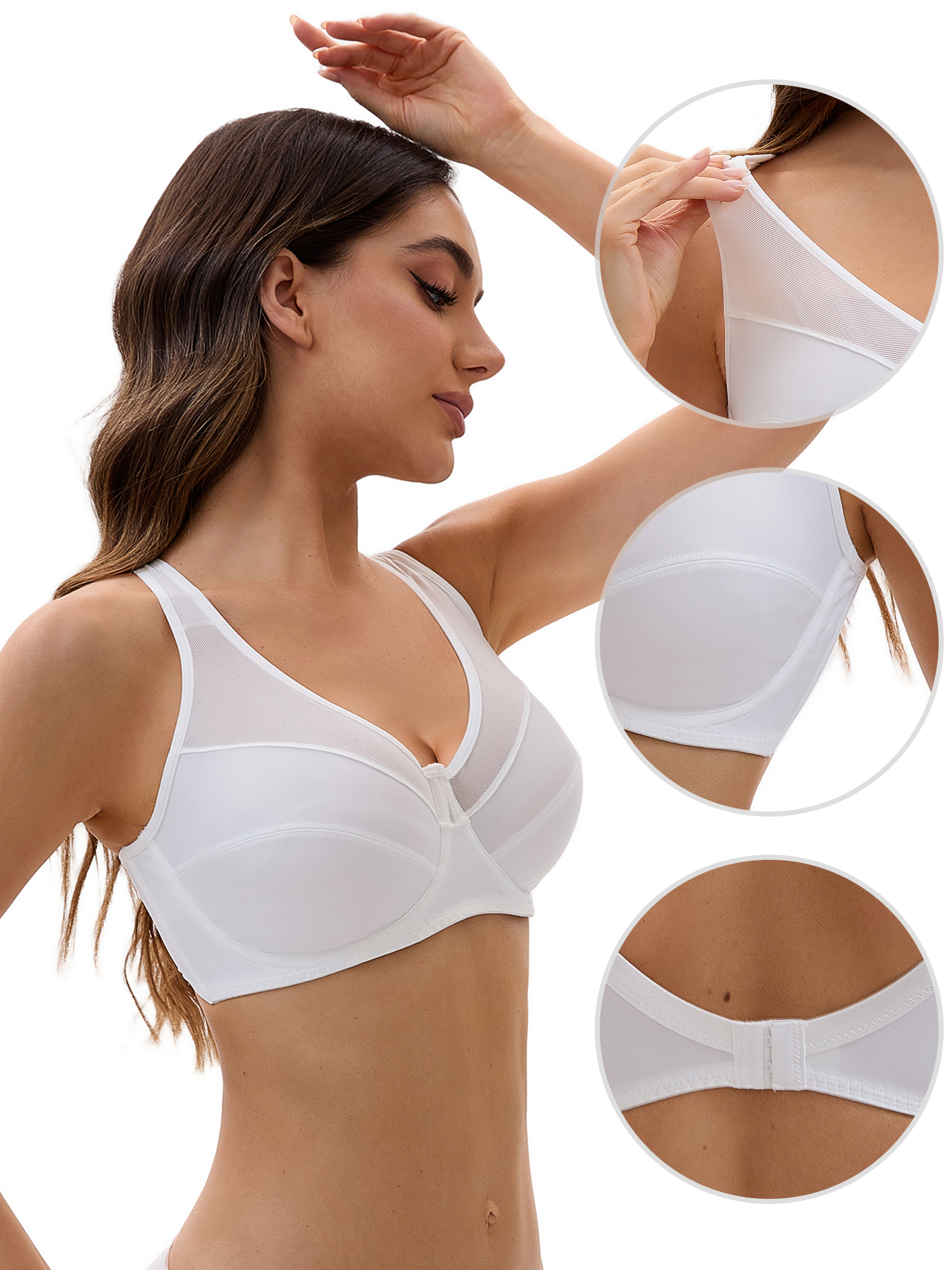 Unique Bargains Women's Mesh Adjustable Strap Underwire Soft Bras E 44 White