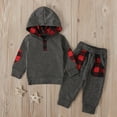 thumbnail image 2 of KTMKH Toddler Baby Fall Outfits Boys Winter Long Sleeve Red Black Plaid Prints Tops Pants 2PCS Outfits Clothes Set s Clothes Hooded for Kids 12-18 Months, 2 of 8