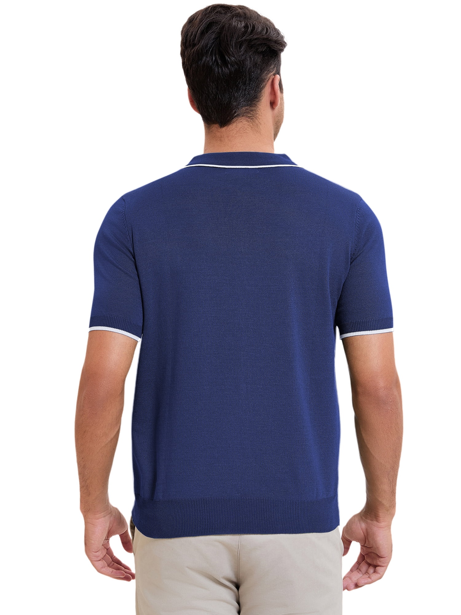 DARING DIVA Men's Formal Short Sleeved Zipper Slim Fit Classic Polo Shirts S Navy Blue