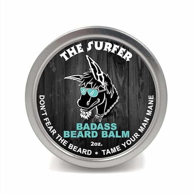 Badass Beard Care Bálsamo Para Barba – The Surfer Scent 2 Onzas – Todos Los Ingredientes Naturales Mantienen La Barba Y El Bigote Completamente Suaves Y Saludables Reduce La Picazón Y La Piel Escamosa