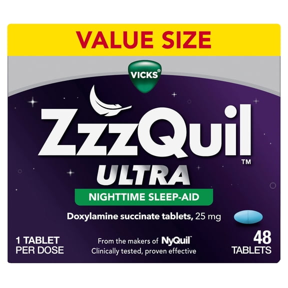 ZzzQuil Nighttime Sleep Aid Ultra Tablets, Doxylamine 25mg Sleeping Pills, 48 Count