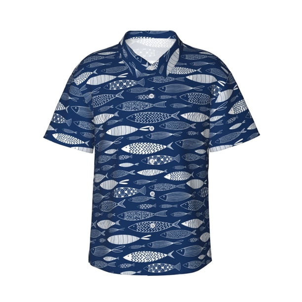 Balery Ornamental Fish Camisas hawaianas de manga corta para hombre, camisas playeras de corte holgado, camisas de vacaciones con botones,X-Large