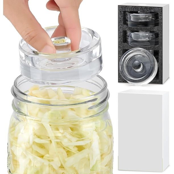 Paquete de 4 pesas de vidrio de fermentación con mango de fácil agarre para grandes tarros de boca ancha, kit de fermentación de peso de vidrio Sourkrout Kraut con mango de fácil agarre, apto
