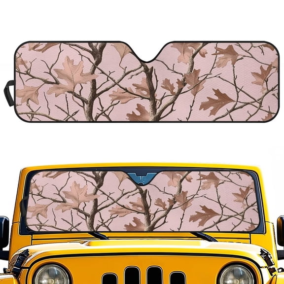 Uorisanigo Windshield Sun Shade, Pink Camo Hunting Forest Car Sunshade for Jeep Wrangler Rubicon Sahara TJ JK JKU 2 Door & 4 Door-Blocks UV Rays Sun Visor Shield Keeps Vehicle Cool