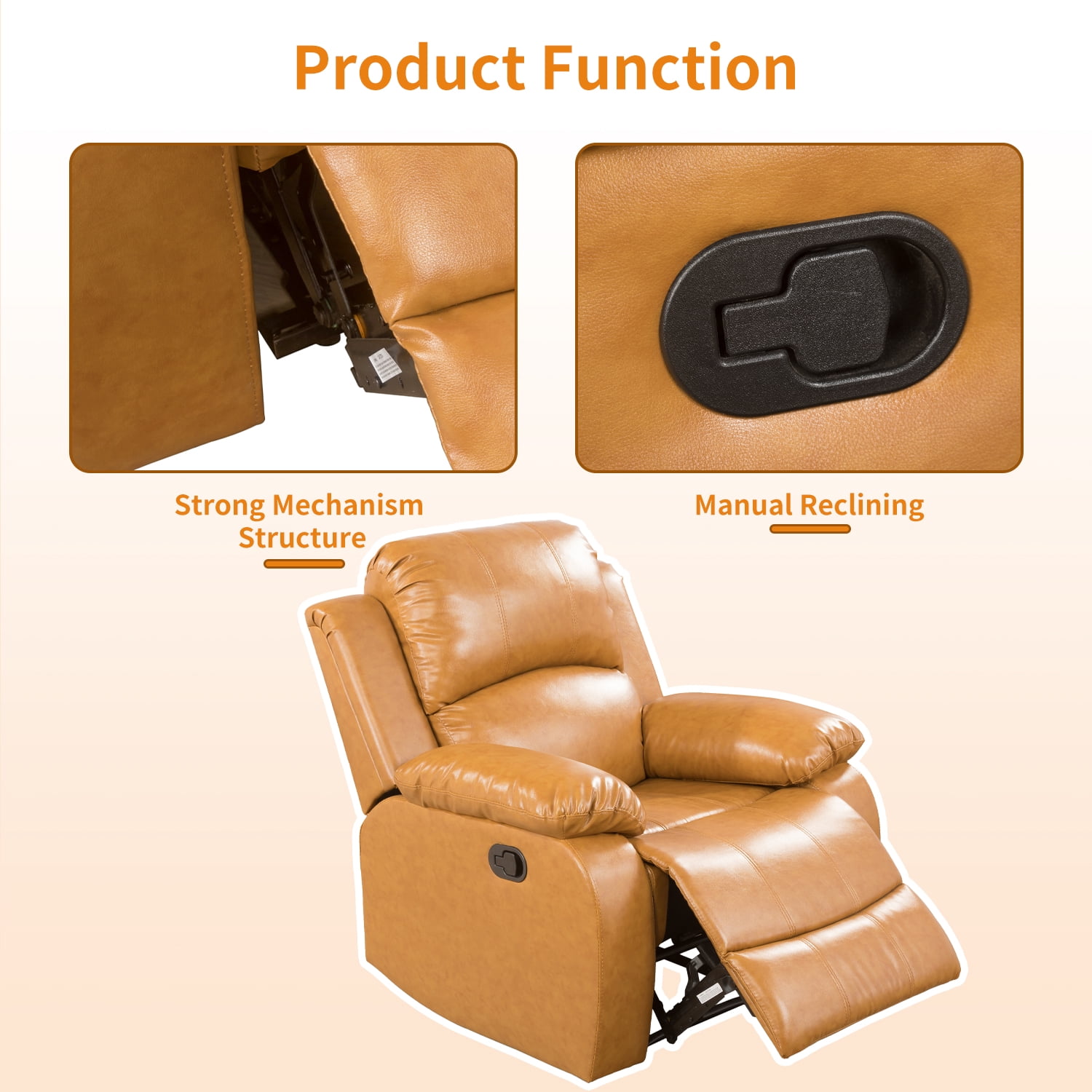 TrumanPick Manual Leather Recliner Chair,Overstuffed reclining Armchair Home Theater Sofa Recliner for Living Room,Yellow