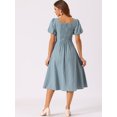thumbnail image 3 of DARING DIVA Smocked Back Puff Short Sleeve Midi Dress XL Blue, 3 of 5