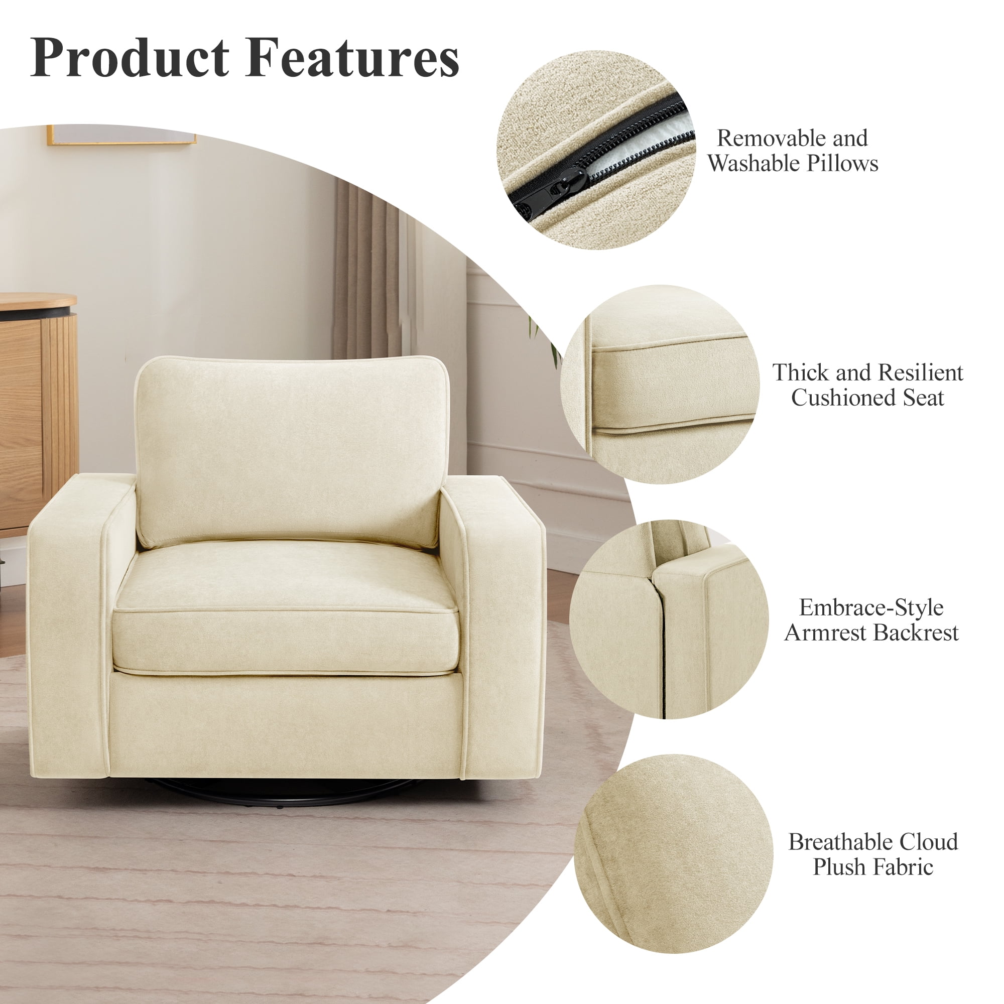 COOLHUT 360° Swivel Accent Chair Set of 2, 36.2" Wide Accent Chair Armchair, Comfy Upholstered Single Sofa Chair for Living Room and Bedroom, Biege