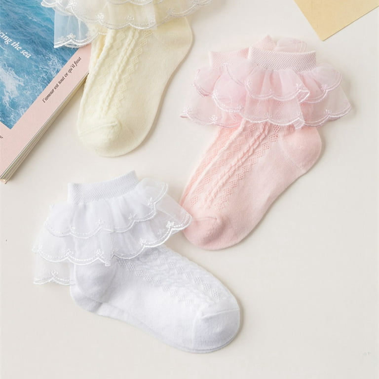 6 Pairs Baby Girls Ruffle Lace Socks – Low Cut, Eyelet Design, Soft Cotton, Sizes 1-8T 5 thumbnail image