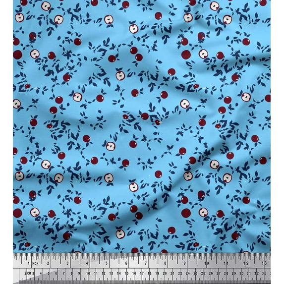 Soimoi Blue Poly Georgette Fabric Leaves & Fruits Print Fabric by The Yard 42 Inch Wide