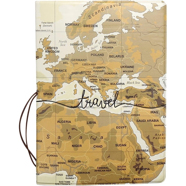 Funda para pasaporte con diseño de mapa del mundo Goldenrod, funda para pasaporte de viaje, billetera con tarjetero y cierre elástico.