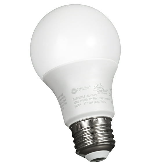 OttLite ClearSun 9W Edison-Base LED Bulb, 60W Equivalent, Full Spectrum Natural Daylight, E26 Base, 95  Color Rendering Index, Dimmable LED Light Bulb Replacement